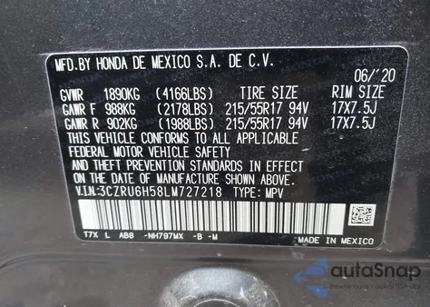 2020 Honda Hr-V Awd Ex z USA, uszkodzony, nr VIN 3CZRU6H58LM727218